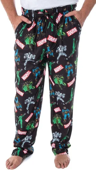 Marvel Mens' Vintage Villains Thanos Red Skull Hela Ultron Pajama Pants (2XL) Black
