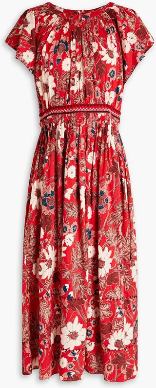 Lottie pleated floral-print cotton-blend midi dress