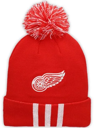 Men's Red Detroit Red Wings Three Stripe Cuffed Knit Hat with Pom
