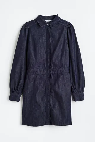 Puff-sleeved Denim Shirt Dress