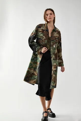 At Ease Camo Trench by Tricia Fix at Free People