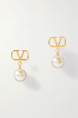 Valentino Garavani - Vlogo Gold-tone Faux Pearl Earrings - One size