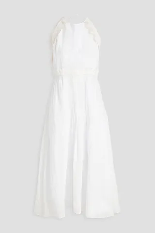 Jonquille crocheted lace-trimmed ramie midi dress
