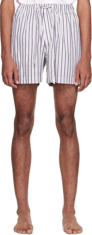 Tekla Purple Stripe Pyjama Shorts