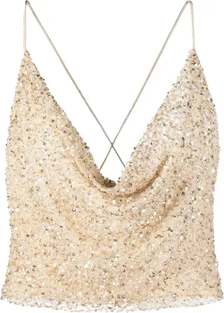 Sequinned Halterneck Crop-Top
