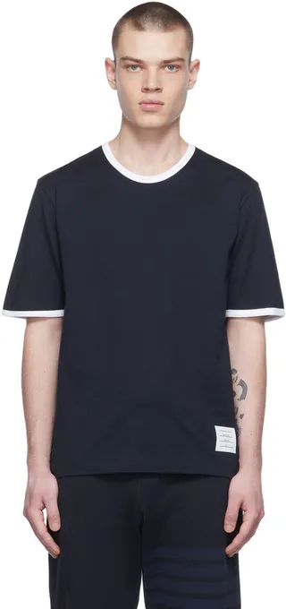 Thom Browne Navy Medium Weight Ringer T-Shirt