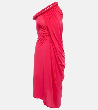One-shoulder draped midi dress
