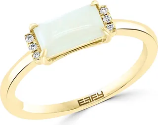 14K Yellow Gold Opal & Diamond Ring - Size 7