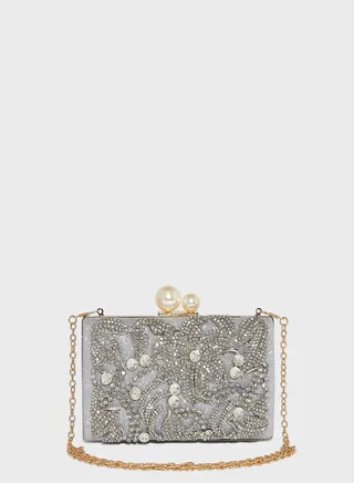 Diamante Leaf Embellished Clutch Bag