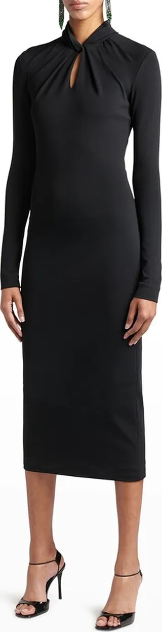 Twisted Keyhole Neckline Midi Jersey Dress