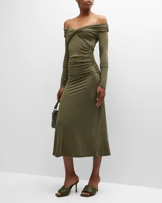 Gina Gathered V-Neck Maxi Dress