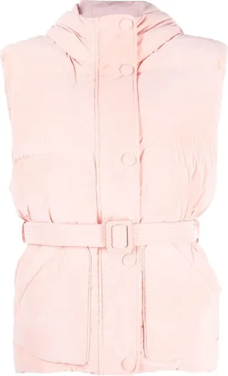 Belted-Waist Hooded Puffer Gilet