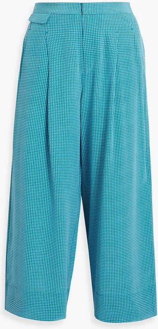 Cropped pleated polka-dot silk-crepe wide-leg culottes