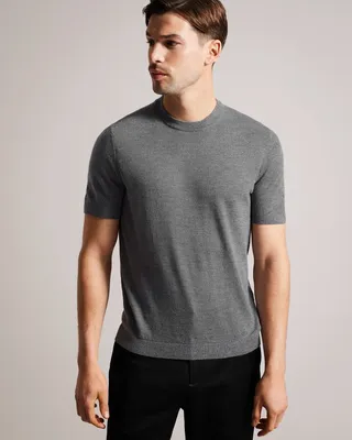Short Sleeve Knitted T-Shirt in Charcoal