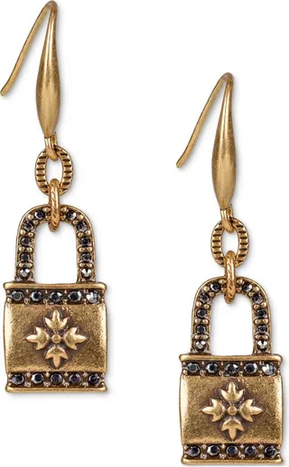 Patricia Nash Gold-Tone Pave Floret Padlock Drop Earrings