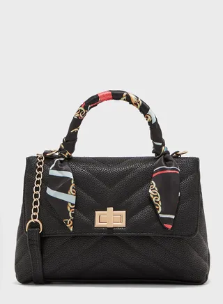 Quilted Handbag With Scarf Detail