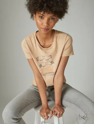 Lucky Brand Women's Speed Trails Classic Crew Tee - Brown Sugar X Small