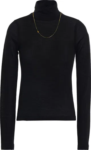 Chain-embellished merino wool and silk-blend turtleneck sweater