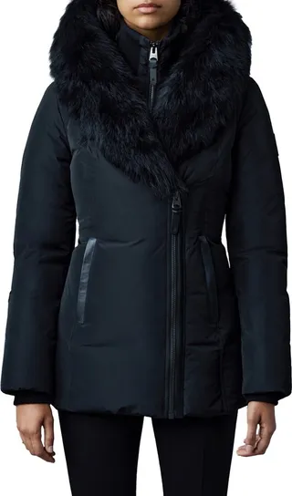 Adali Genuine Shearling Trim Down Jacket