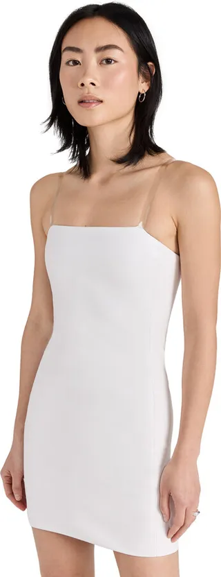 alice + olivia Fifi Clear Strap Vegan Leather Mini Dress