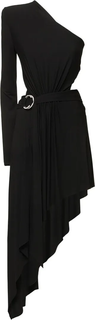Draped one shoulder midi dress