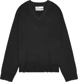 C2H4 Distressed Knit Layered Sweater Vest in Black