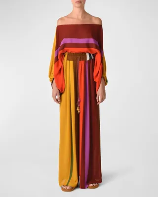 Ovada Striped Wide-Leg Pull-On Pants