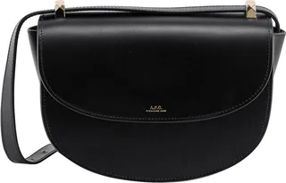 Leather shoulder bag with engraved logo