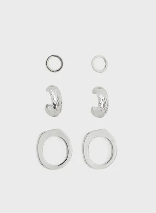 3 Pack Mix Hammered Stud Earring Set
