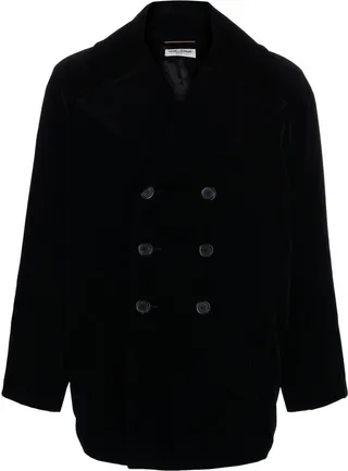 YSL-embroidered notched lapels peacoat