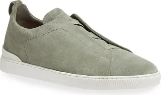 Men's Triple-Stitch Suede Slip-On Low-Top Sneakers