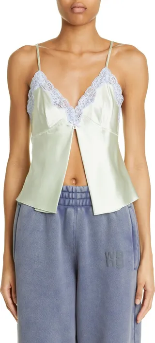 Lace Trim Silk Charmeuse Butterfly Camisole