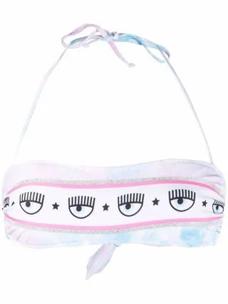 Logo-Print Bandeau Bikini Top