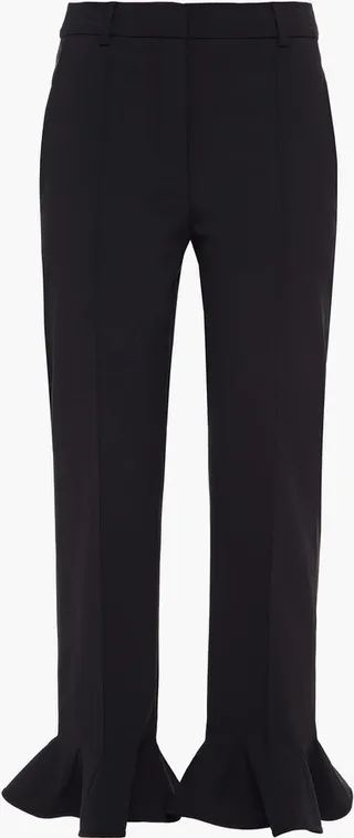 Cropped ruffled wool-blend crepe straight-leg pants