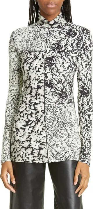 Floral Patchwork Jersey Turtleneck