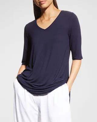 V-Neck Elbow-Sleeve Viscose Jersey Tunic