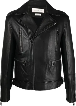Leather-Trim Biker Jacket