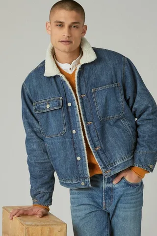Faux Shearling Lined Denim Barn Jacket