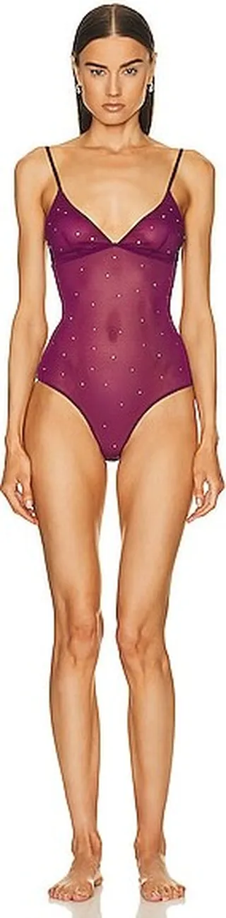 Stella McCartney Crystal Bodysuit in Burgundy