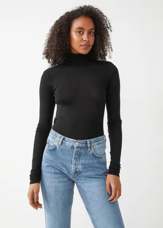 Long-Sleeved Woolen Turtleneck Top
