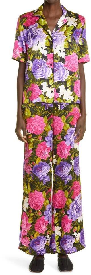 Roxy Floral Print Silk Pajamas
