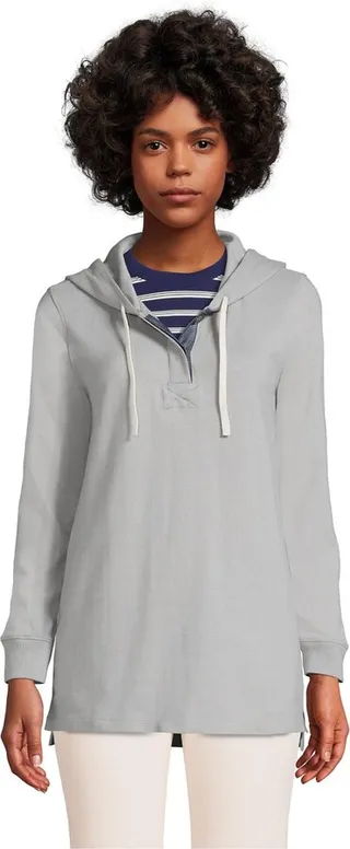 Lands' End Women's Long Sleeve Heavyweight Jersey Button Front Hoodie Tunic