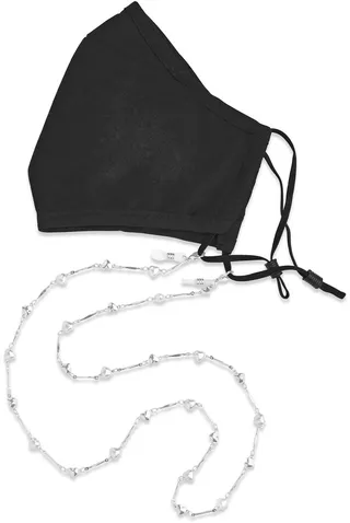 Rhodium Plated Dainty Stationed Hearts Face Mask Chain