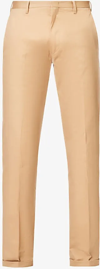 Mens Light Beige Tapered-leg Regular-fit Organic-cotton Chino Trousers