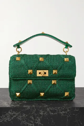 Valentino Garavani - Valentino Garavani Roman Stud Cotton Shoulder Bag - Green