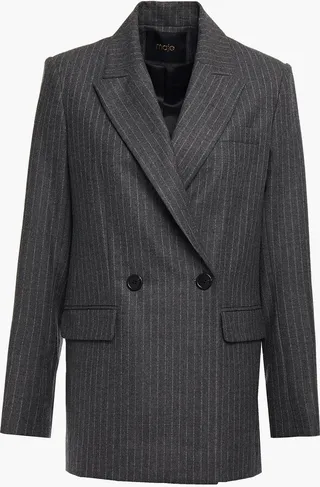 Double-breasted pinstriped wool and cashmere-blend blazer