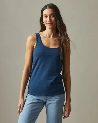 Classic Cotton Scoop Tank - Blue Storm