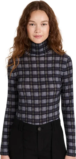 Vince Plaid Printed Turtleneck