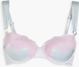 Lace-trimmed stretch-silk satin underwired balconette bra