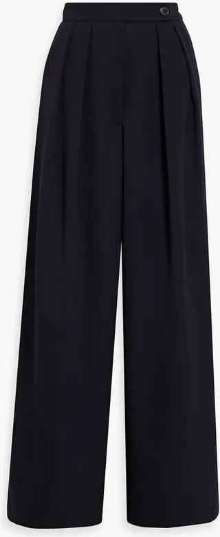 Pleated wool-twill wide-leg pants